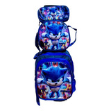 Kit Mochila Escolar Sonic 2 Rodinhas Lancheira Estojo 