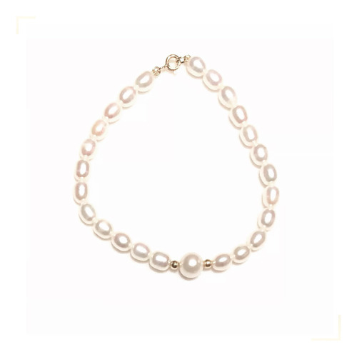 Pulseira Ouro 18k Pérola Natural 16cm 17cm Festa Natal Biwa