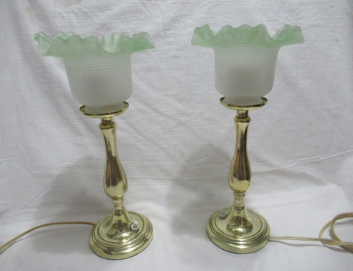 Par Veladores Bronce Tulipas Onduladas Cristal Verde Electrf