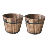 2 Cubos De Madera Con Forma De Barril, Maceteros Y Jardinera