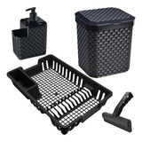 Kit Chá De Panela Casa Nova Cozinha Rattan Preto Organizador