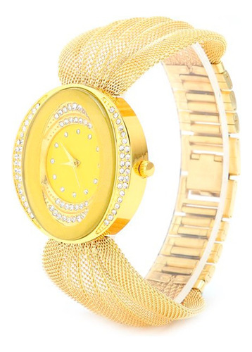 Reloj Mujer Elegante Dorado Dama Malla Tejida Pulso