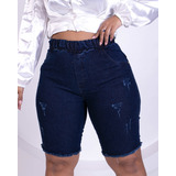 Bermuda Shorts Jeans Plus Size Fem Elástico Cós Alto Premium