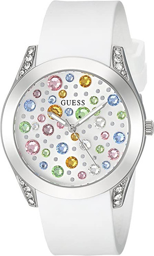 Reloj Mujer Guess Cristal Mineral 39 Mm Wr 30m U1059l1 Color De La Correa Blanco Color Del Bisel Plateado Color Del Fondo Plateado