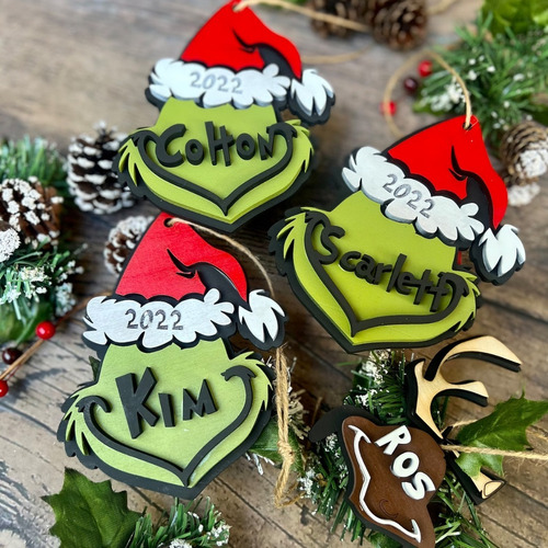  12 Pzas Esferas Grinch  Personalizadas Pintadas 