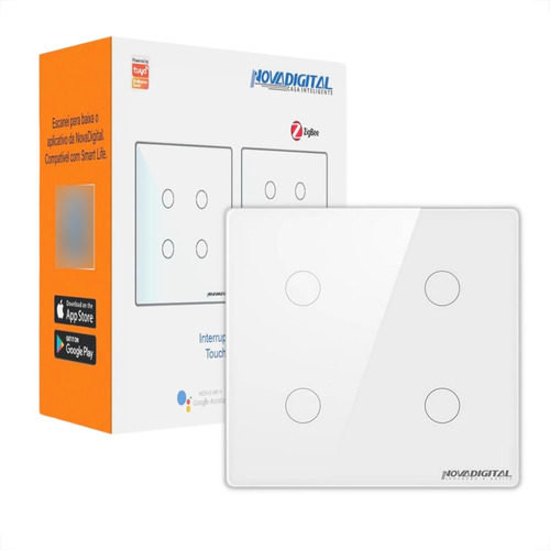 Interruptor 4x4 Zigbee 4 Botões Touch Alexa E Google 