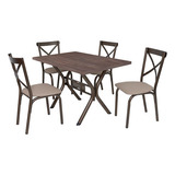 Conjunto Mesa Ciplafe Karina X 4 Cadeiras Tampo Bp Amendoa 1,20m Tubo Bronze Assento Bege