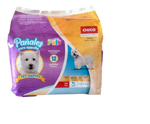 Pañales Perro Chico 12 Pzas Cintura 33 48cm Dry Pets