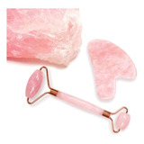 Rodillo Masajeador De Cuarzo Rosa Y Gua Sha