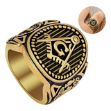 Anillo Masón Para Hombre Escuadra Color Oro Retro De Acero