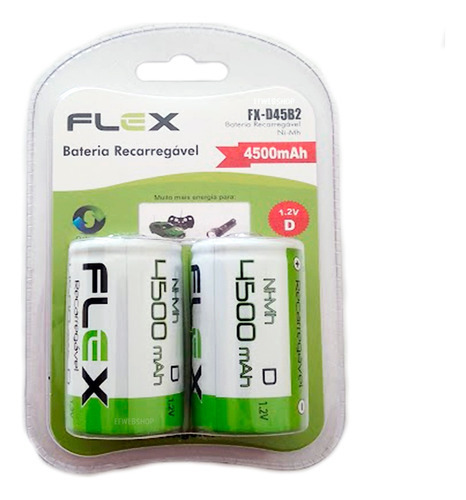 Pilha Recarregavel Tipo D Flex 4500mah Grande Lr20 Com 2 Und