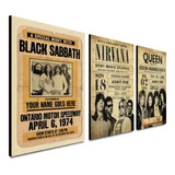 Triptico 60x25 Cms Decorativo Black Sabath, Nirvana, Queen