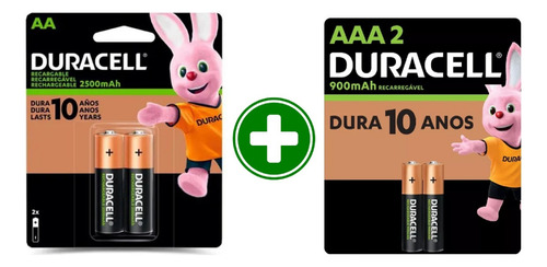 Pilha Recarregável Aa 2500-mah + Aaa2 900-mha Duracell