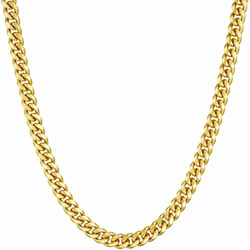 Collar De Cadena Cubana 4.5mm Bañado En Oro De 24k