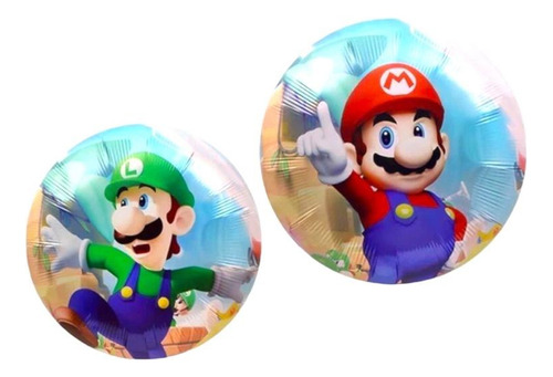 5 Globos Metálicos 46 Cm Mario Bros Y Luigi. Calidad Helio