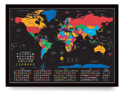 Mapa Mundi Raspadinha Com Moldura 42x60 Presente Namorados