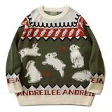 Suéter De Navidad Unisex Oversize Con Diseño De Conejo [u]
