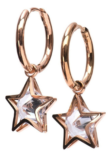 Aretes Arracadas Mujer Oro Rosa 18k Estrellas Cira Luckyly