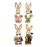 4x Conejo De Pascua De Paja Adorno Estatuas Animales Jardin