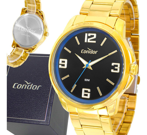 Relógio Masculino Dourado Condor Ouro 18k + Carteira Brinde 