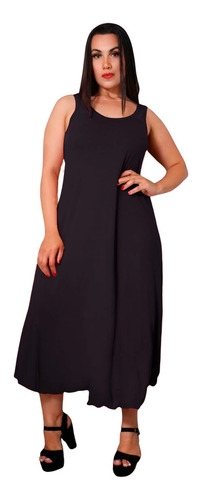 Vestido Regata Trapézio Plus Size Soltinho Midi Tam 46 Ao 50