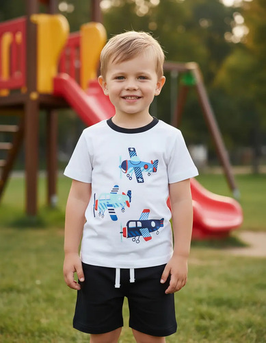 Conjunto F De Camisa Estampada De Manga Corta Para Niño, Cam