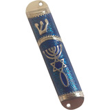 Estuche Para Mezuzah Holy Land Azul Oscuro - Marco Plateado