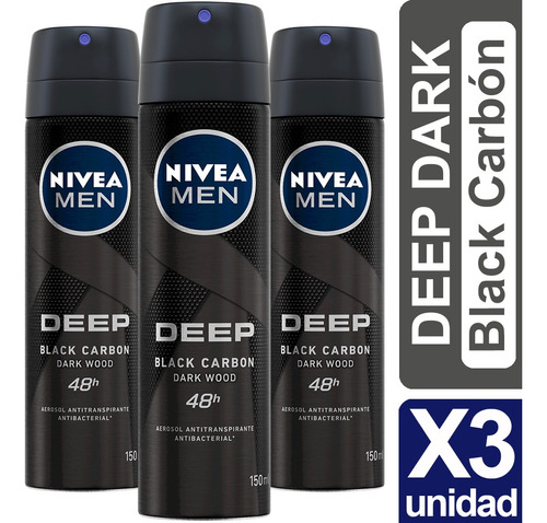 Desodorante Nivea Deep Black Wood 150ml Pack De 3 Unidades