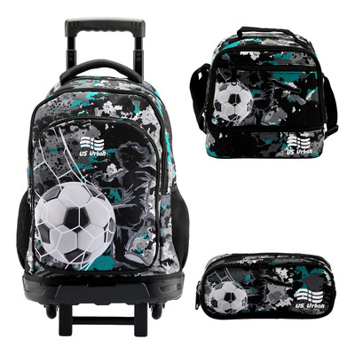 Set Mochila Escolar Carrito Con Lonchera Y Lapicera Diseño Y Calidad Futbol Mundial Balón Azul Azul Con Negro Deportivo | Meses sin interés
