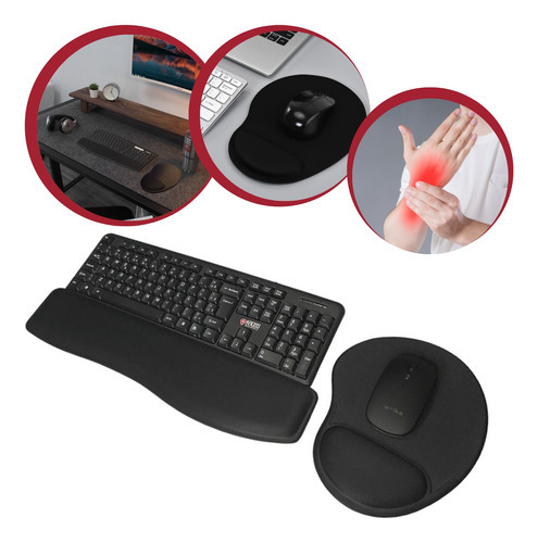 Kit Mousepad + Apoio Ergonômico Teclado Antiderrapante Cor Preto