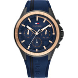 Reloj Tommy Hilfiger 1791860 Silicona Caballero 100%original Color De La Correa Azul Color Del Bisel Dorado Color Del Fondo Azul