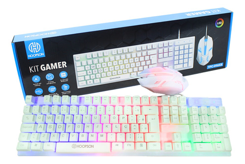 Kit Teclado E Mouse Gamer Branco Led Rgb Hoopson