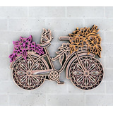 Painel Bicicleta Floral Em Camadas Cores Mdf 44cm 3d M3d061