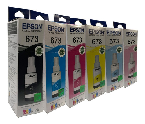 Combo 6 Botella Tinta Epson T673 1 Negro 1 Cian 1 Magenta 1 Amarillo 1 Cian Claro 1 Magenta Claro