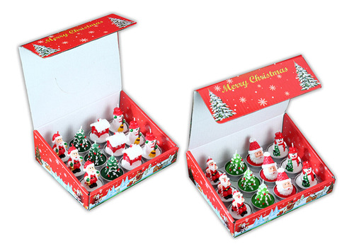 Caja De Regalo Con Velas Pequeñas Pintadas De Navidad, 24 Pi