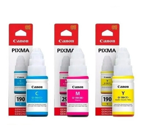 3 Botellas De Tinta Canon Gi 190 Cian Magenta Amarillo