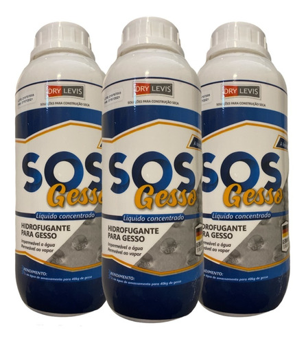 3 Aditivos  Impermeável Hidrofugante Para Gesso Sos Gesso 