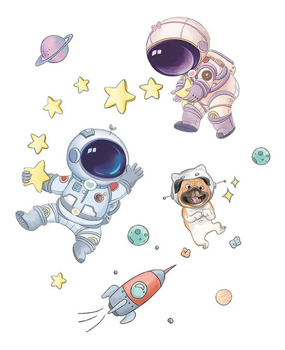 Vinil Decorativo Infantil Astronauta Estrellas Niño Bebé