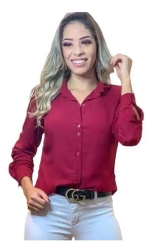 Camisa Blusa Social Feminina  Slim Manga 3/4 Casual Trabalho