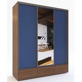 Ropero 3 Puertas, 2 Cajones Internos- 180 X 218 X 58- Duo 03 Color Roble Davos / Azul Cosmico