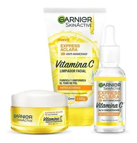 Kit Garnier Express Aclara Serum +crema +gel Con Vitamina C