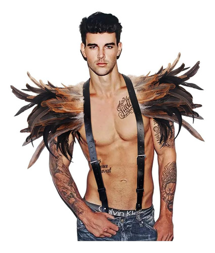 Lvow Hombres Gótico Natural Real Feather Epaulet Shrug Corre