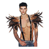 Lvow Hombres Gótico Natural Real Feather Epaulet Shrug Corre