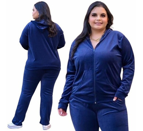 Conjunto De Plush Plus Size Feminino Blusa Com Ziper E Calça