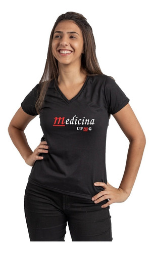 Camisa Feminina Medicina Ufmg Bordada, Gola V, Malha Fria  