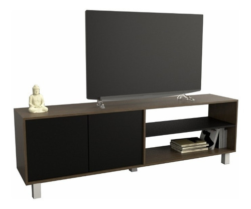 Mesa Rack Tv Melamina Minimalista Moderna 180 Cm 2 Puertas C Color Nogal/negro