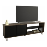 Mesa Rack Tv Melamina Minimalista Moderna 180 Cm 2 Puertas C Color Nogal/negro