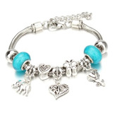 Pulseira Bracelete Feminina Berloque Azul Claro Modelo 2024