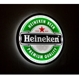 Cartel Luminoso Led Cerveza Heineken Redondo 33 Cm Deco Bar