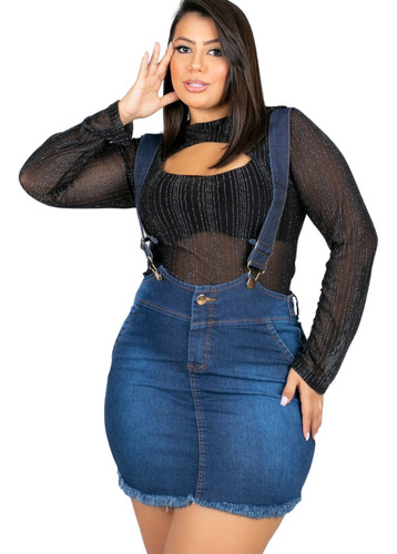 Salopete Saia Jeans Plus Size Com Lycra / Roupas Femininas